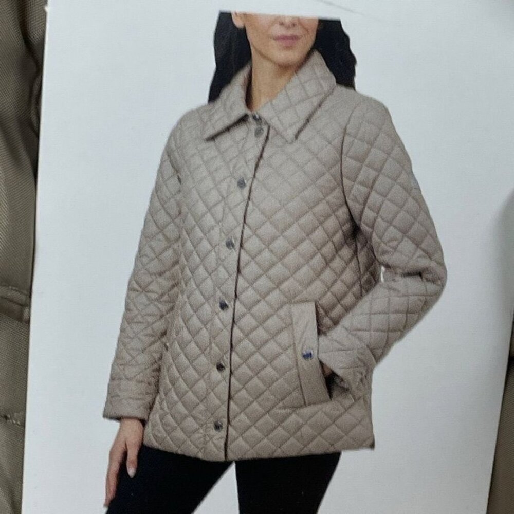 Anne Klein Womens Quilted Tan Jacket Small Lightweight Snap Front d0473 - Picture 3 of 10